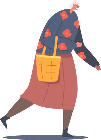 Old aged granny walking with handbag  イラスト