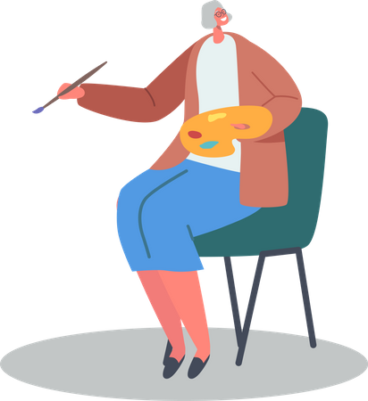 Old aged woman drawing art  イラスト