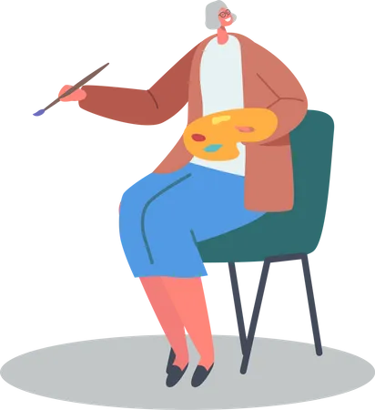 Old aged woman drawing art  イラスト