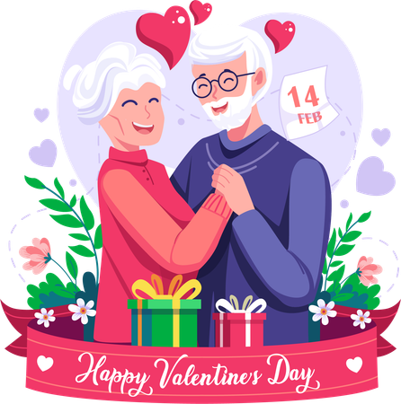 Old couple hugging each other  Illustration