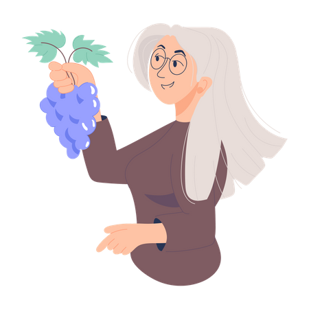 Old lady eating grapes  イラスト