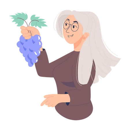 Old lady eating grapes  イラスト