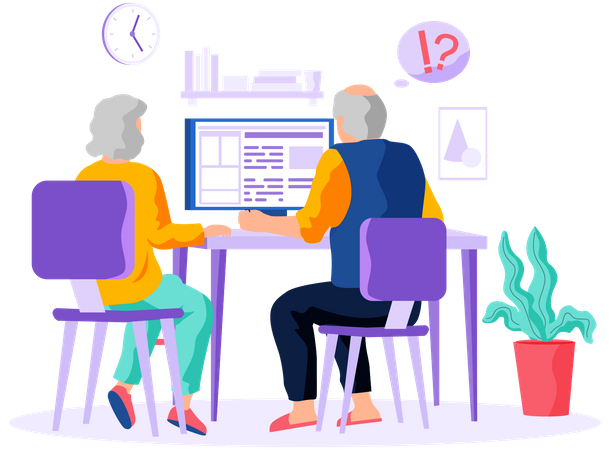 Old man and woman looking for information and surfing internet  Illustration