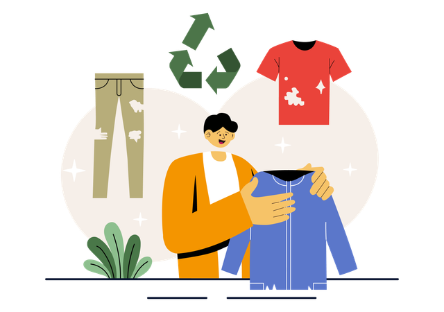 Old man recycling cloth  Illustration