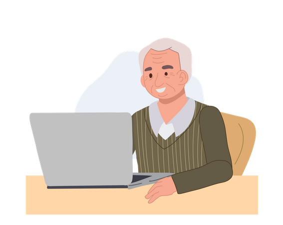 Old man using laptop  Illustration