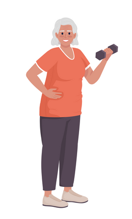 Old woman exercising with dumbbells  Illustration