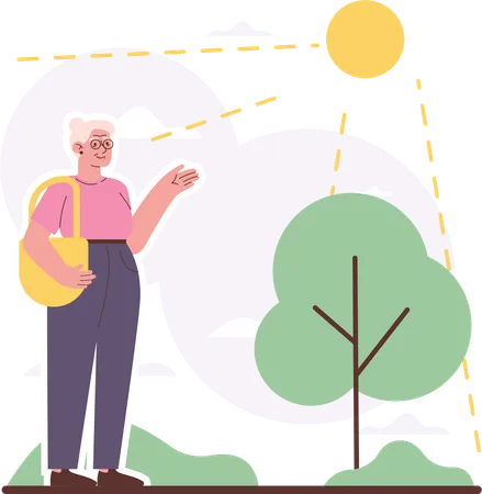 Old woman showing tree  Illustration