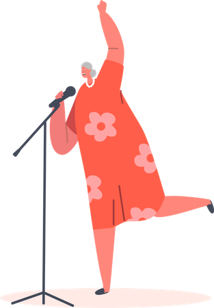 Old woman singing song in mic  Illustration