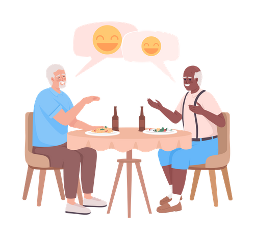 Older friends laughing together and having dinner  Illustration