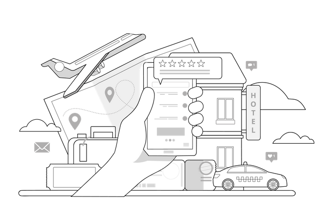 Online booking of travelling essentials  Illustration