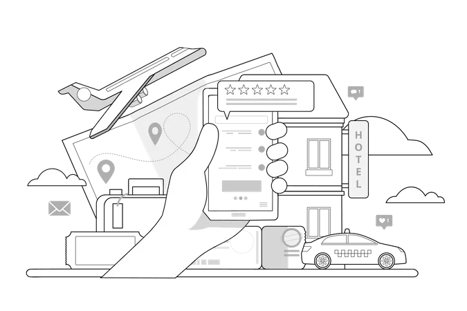 Online booking of travelling essentials  Illustration