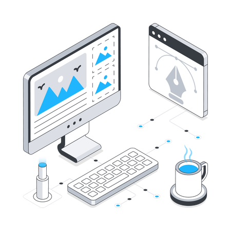 コンピュータでのオンラインデザイン作業  イラスト