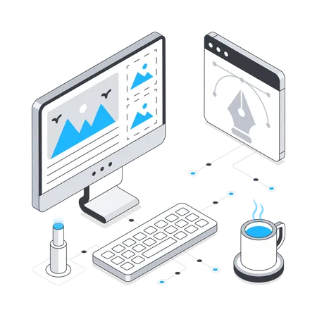 コンピュータでのオンラインデザイン作業  イラスト