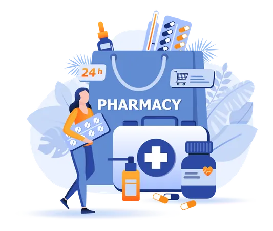 Online Pharmacy Scene  일러스트레이션