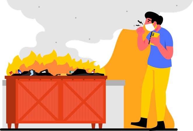 Open burning of trash causing air pollution  イラスト