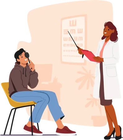 Ophthalmologist Doctor Check Up Patient Eyesight For Vision Correction  Illustration