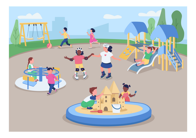 Outdoor playground flat color vector illustration  イラスト