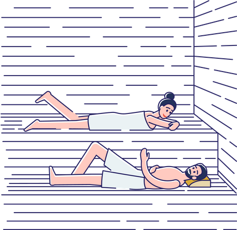 Paar badet in der Sauna  Illustration