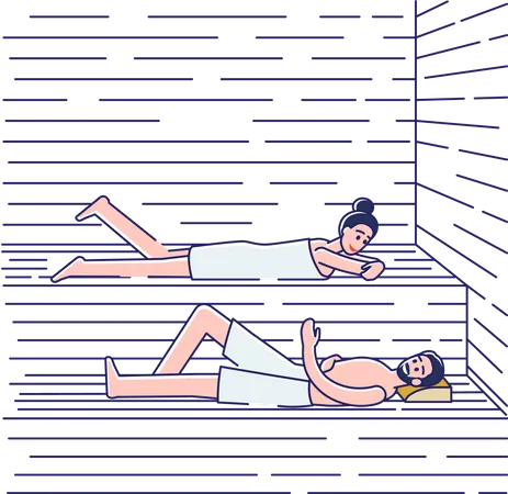 Paar badet in der Sauna  Illustration