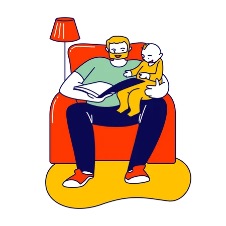 Padre leyendo un libro para su hijo  Ilustración