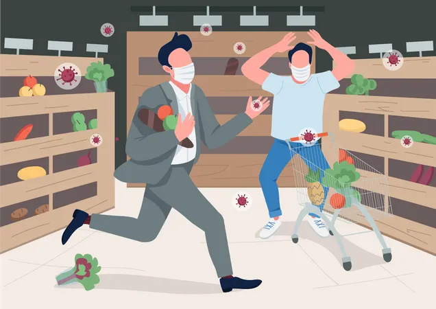 Panicking store customers  Illustration