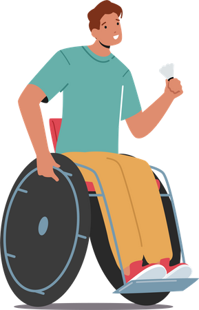 Paralympic Badminton Player Sitting on Wheelchair  イラスト