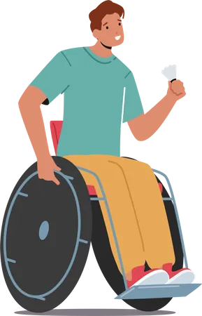 Paralympic Badminton Player Sitting on Wheelchair  イラスト