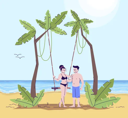 Pareja disfrutando en la playa  Ilustración