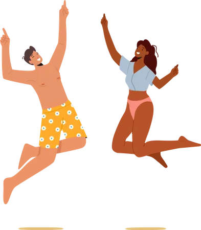 Feliz pareja celebra fiesta en la playa  Ilustración