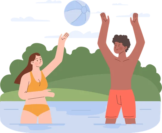 Pareja jugando pelota de playa  Ilustración