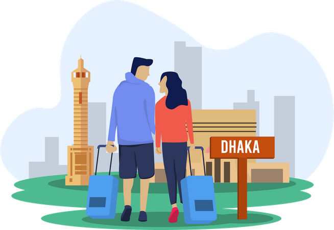 Pareja yendo a dhaka  Ilustración