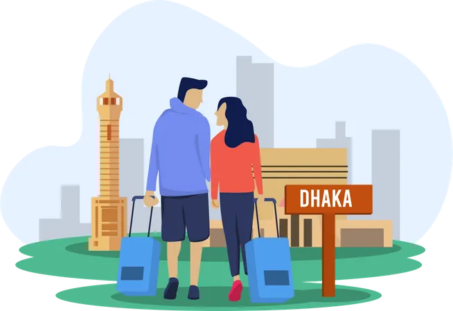 Pareja yendo a dhaka  Ilustración