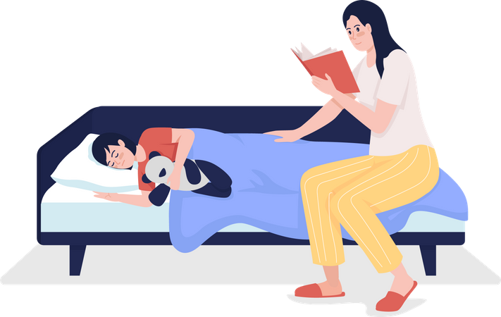 Parent reading bedtime story for child  Illustration