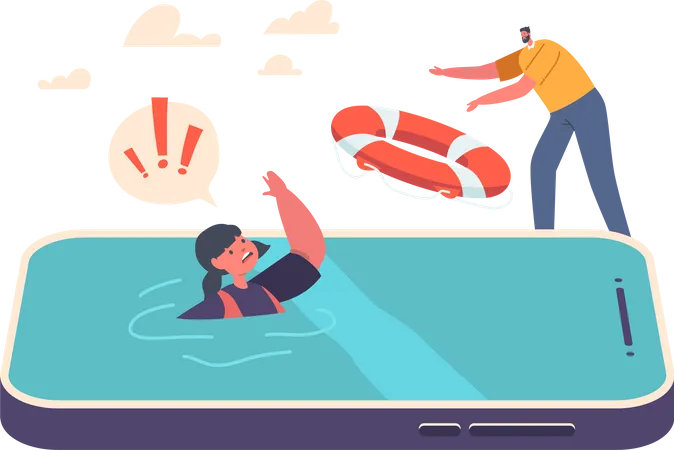 Parental Control, Father Throws Lifebuoy To Rescue His Child  イラスト