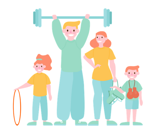 Parents and children doing gymnastics and workout  Illustration