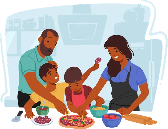 Parents And Kids Joyfully Create Culinary Delights Together  イラスト