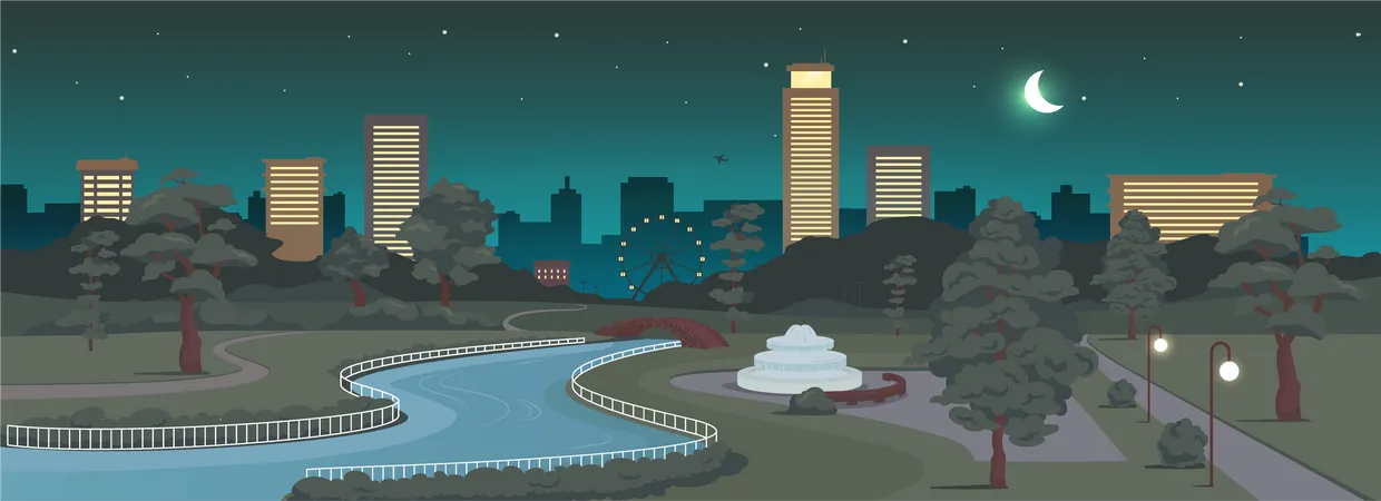 Parque urbano à noite  Ilustração