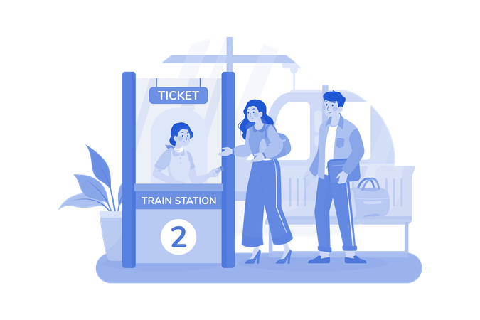 Passageiros fazem fila para fazer check-in na estação de trem  Ilustração