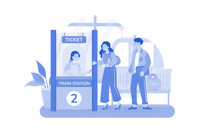 Passageiros fazem fila para fazer check-in na estação de trem  Ilustração