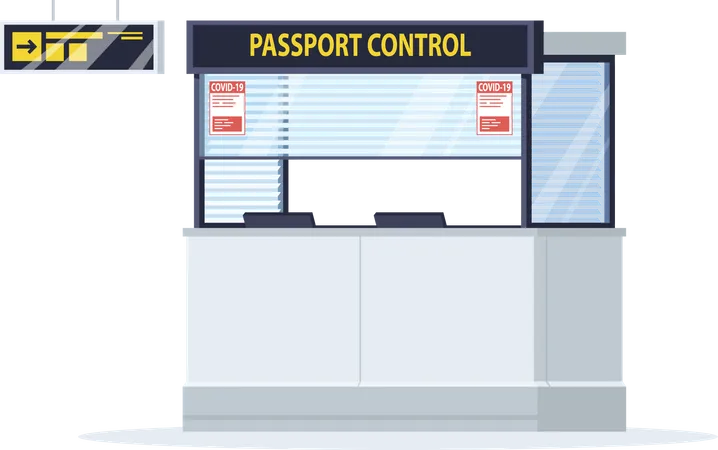 Passport control window with coronavirus warning  일러스트레이션