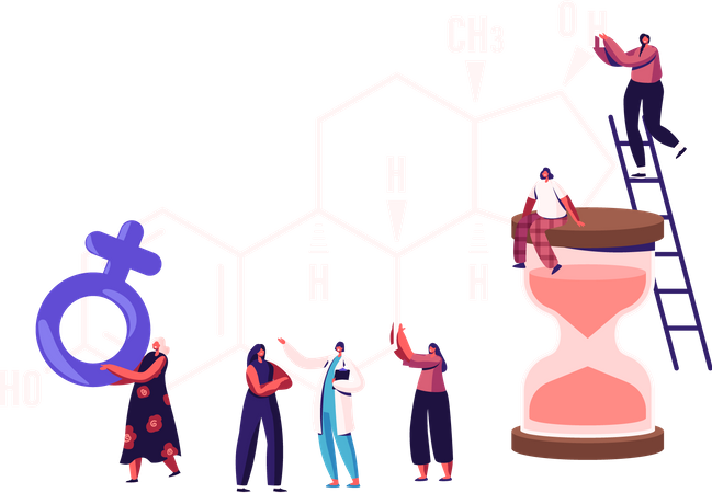 Patientinnen und Arzt vor riesiger Östrogenformel  Illustration