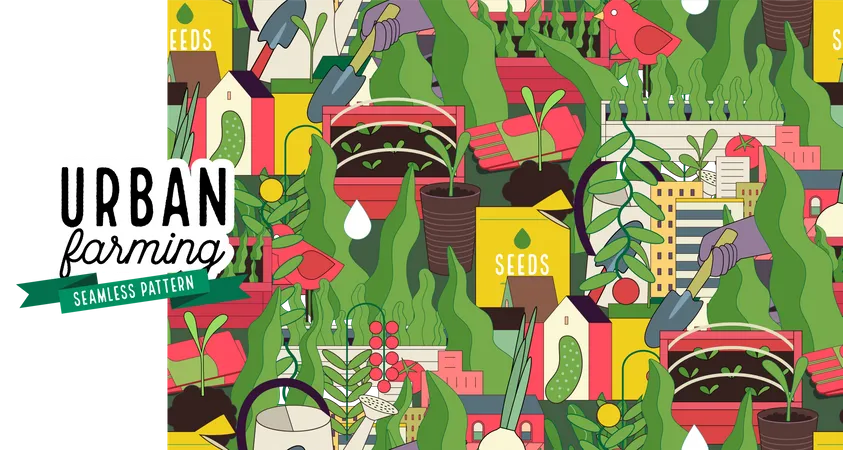 Patrón de agricultura y jardinería urbana.  Ilustración