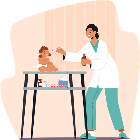 Pediatrician Female Examines Baby's Health  Illustration