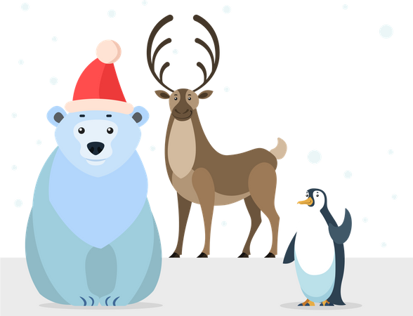 Penguin and reindeer  イラスト