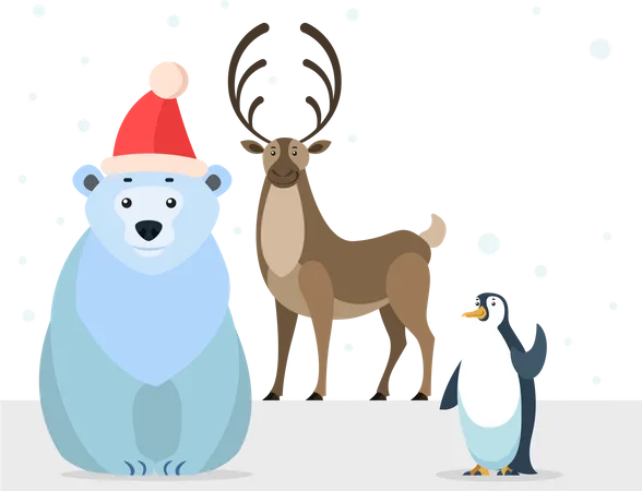 Penguin and reindeer  イラスト