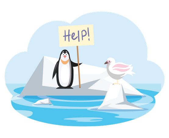 Penguin asking for help due to climate change  イラスト