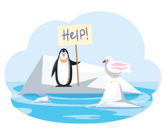 Penguin asking for help due to climate change  イラスト