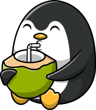 Penguin Drinking Coconut With Straw  イラスト