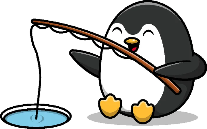 Penguin enjoying fishing  イラスト