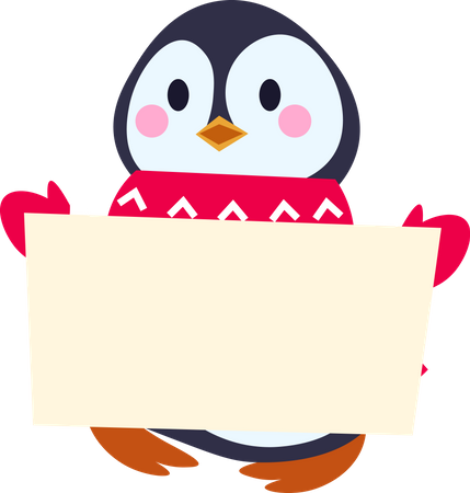 Penguin Holding Banner  イラスト